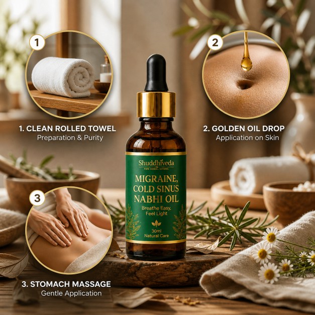 Shuddhiveda Ayurvedic Nabhi Oil for Migraine and Cold Sinus Treatment